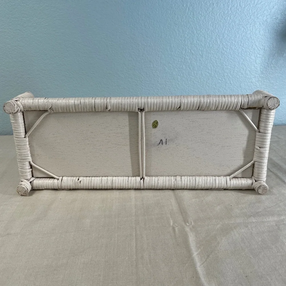 Vintage White Wicker Wall Shelf Hanging Display English Cottage Decor